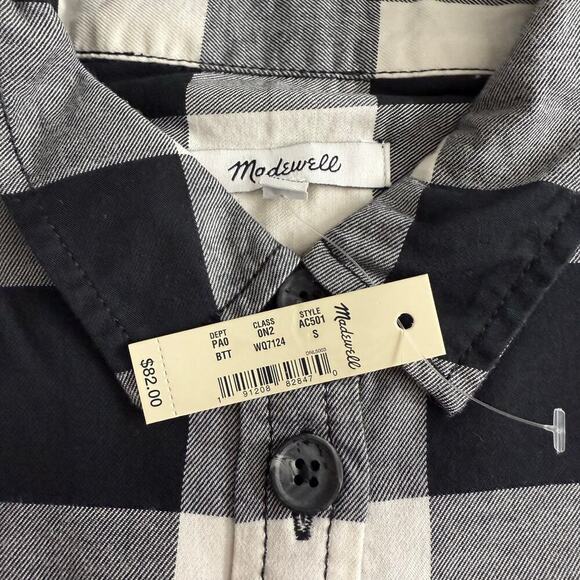 Madewell Black And White Plaid Button Down Long Sleeve Shirt size Small - Picture 4 of 4